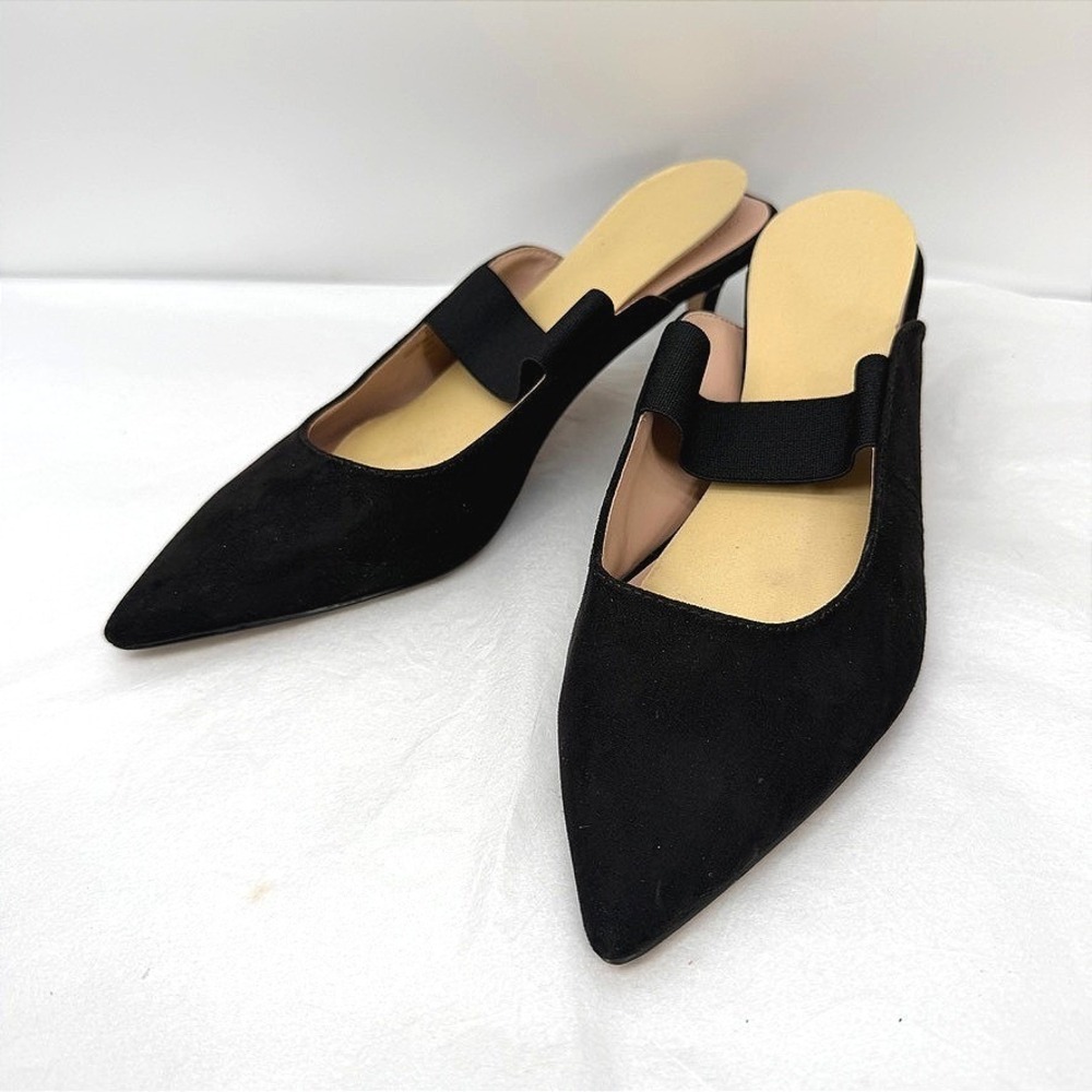 Bandolino Mules Pointed Toe Kitten Heel Elastic Strap Classic Chic Black Sz 9M